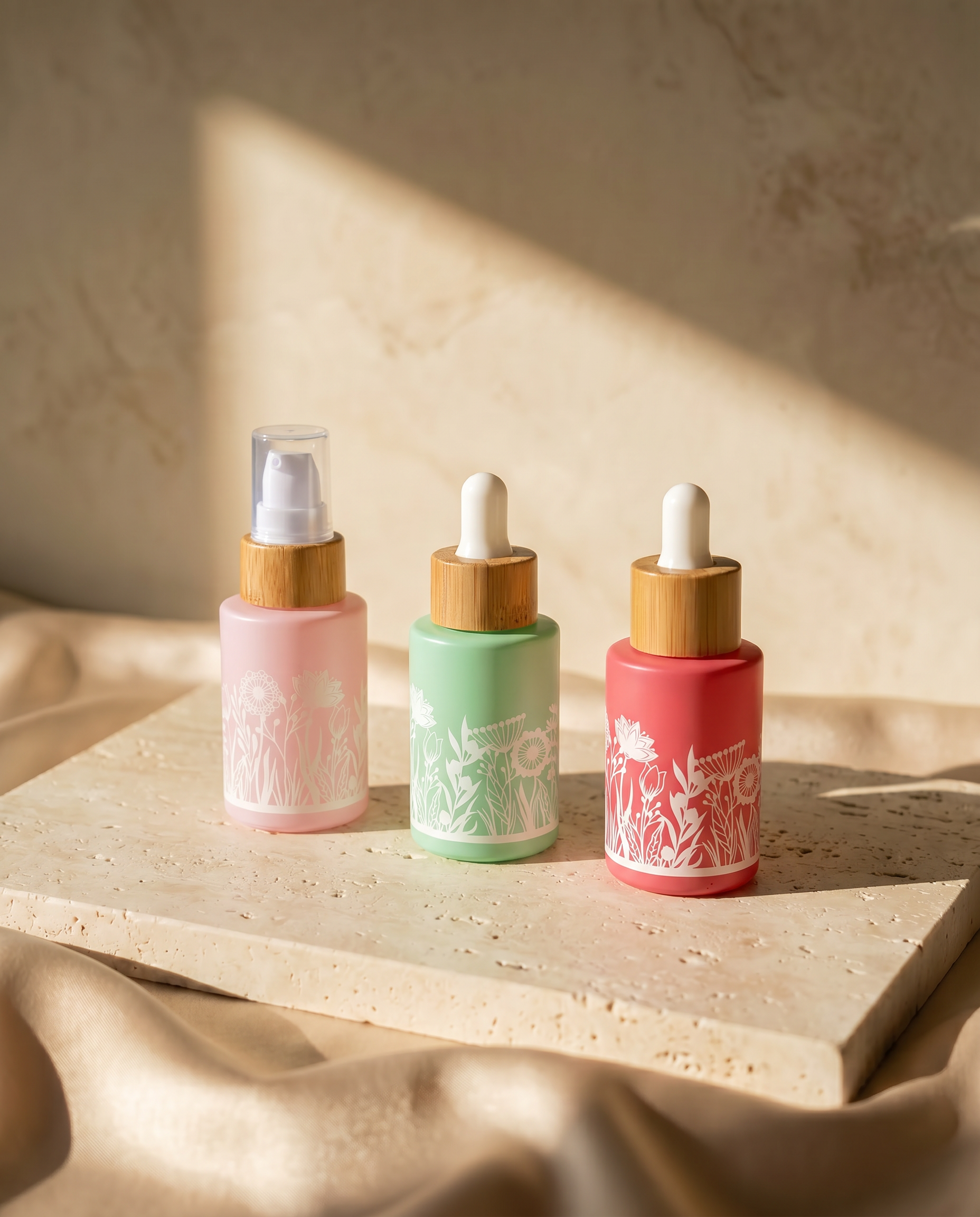 HAPPY FLOWER Series I Glass Pipette Bottles in Great Colors with Floral Pattern