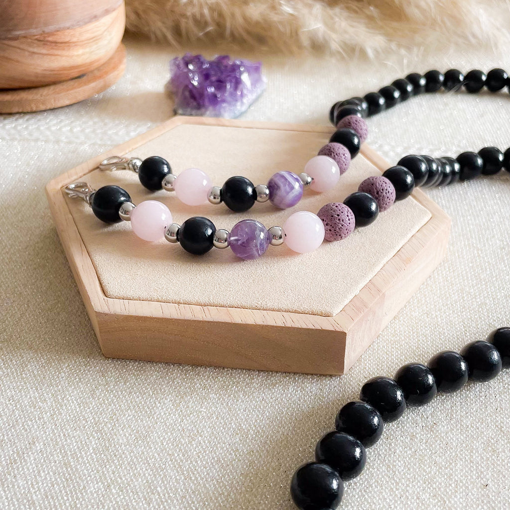 Diffuser Handykette  Amethyst I Rosenquarz I Lavastein - handmade