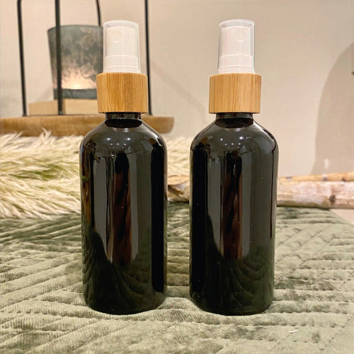 100ml oder 50ml Glas-Spray-Flasche schwarz mit Bambus Ring