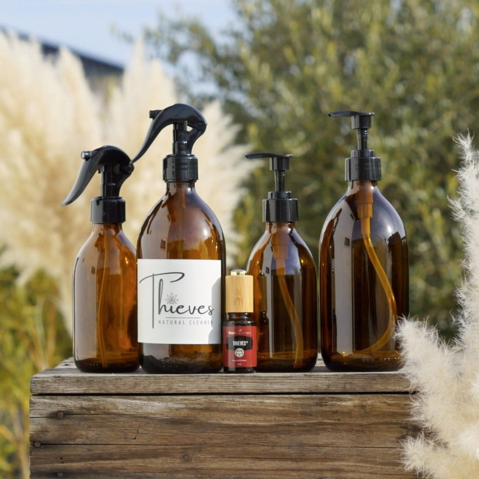 Braunglas Flaschen in 500, 250 oder 100ml - mit Spray- oder Pumpaufsatz