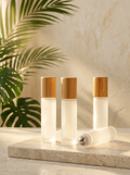 10ml Mattglas Roll-On Flasche weiß mit Bambus-Deckel