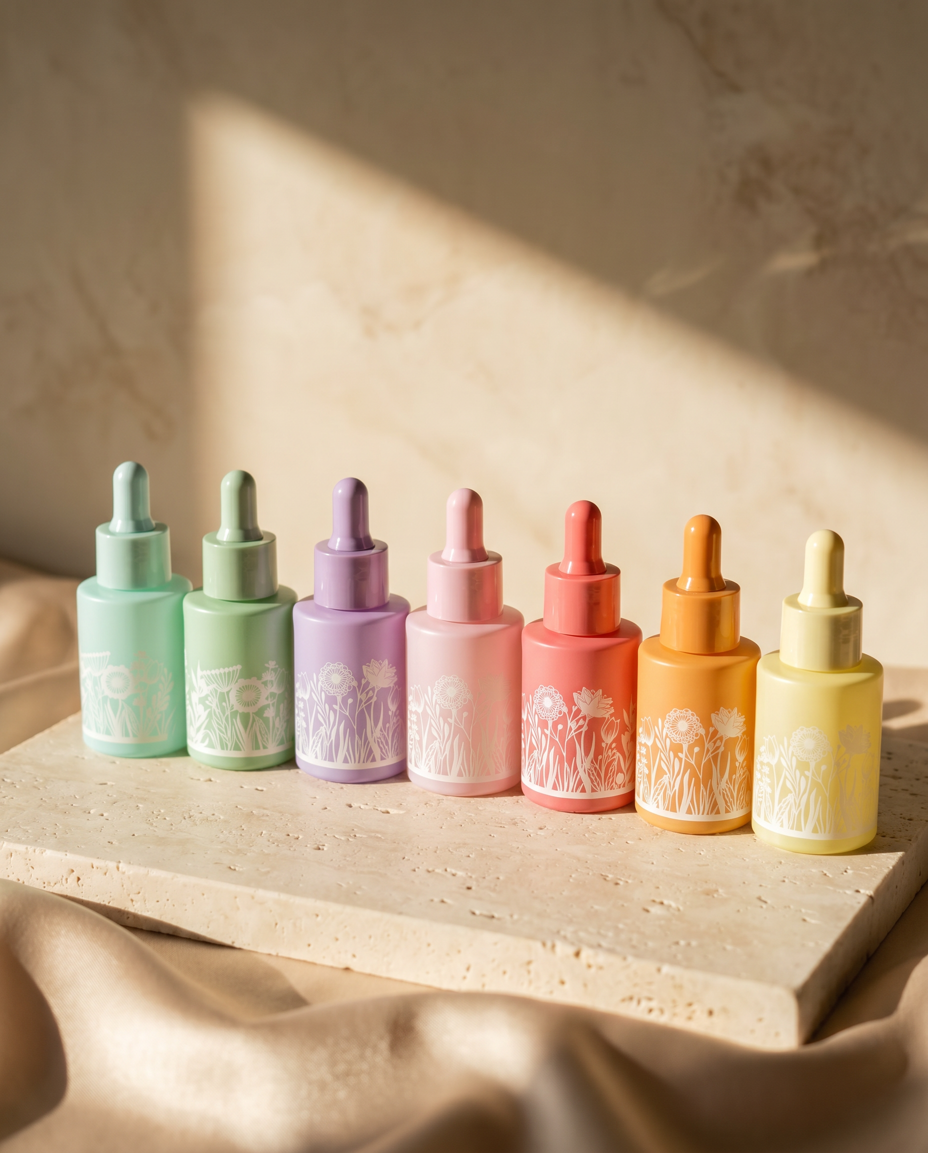 HAPPY FLOWER Series I Glass Pipette Bottles in Great Colors with Floral Pattern