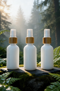 100ml or 50ml spray bottle in opaque white with bamboo ring